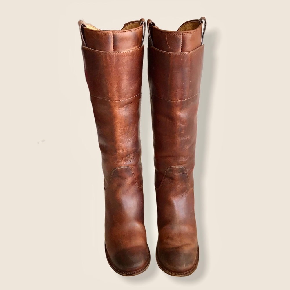 Frye Paige Cognac Knee-High Pull-On Leather Boots - Picture 6 of 16